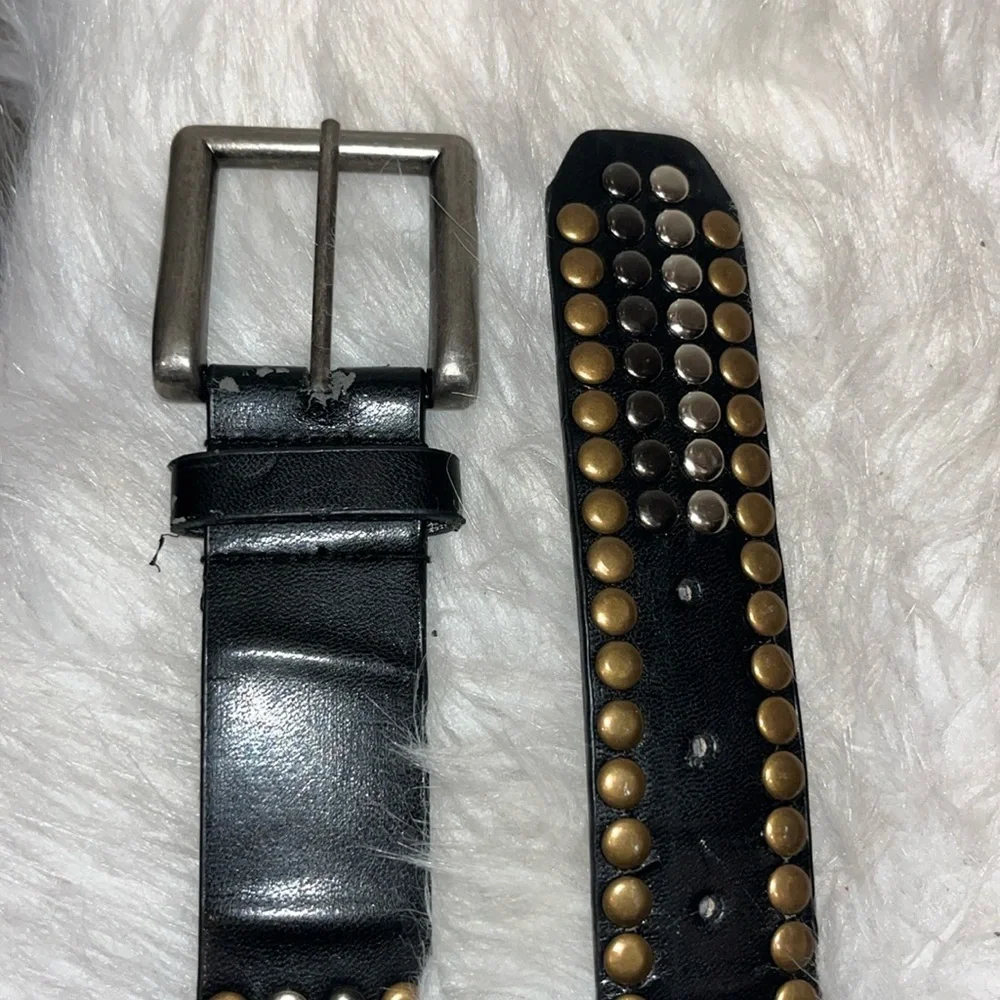 Black leather all over studded belt biker grunge street moto goth approx size L